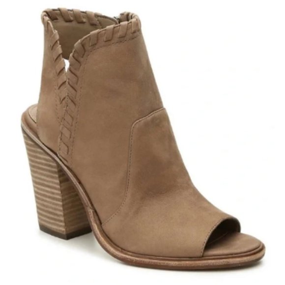 Vince Camuto Shoes - Vince Camuto Kicetta Booties Tan Leather Peep Toe Block Heel Boot Shoes Size 9.5